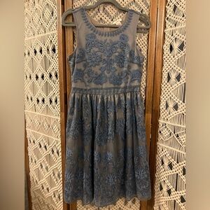 Sundance Love at First Site Blue Floral Embroidered Sleeveless Dress